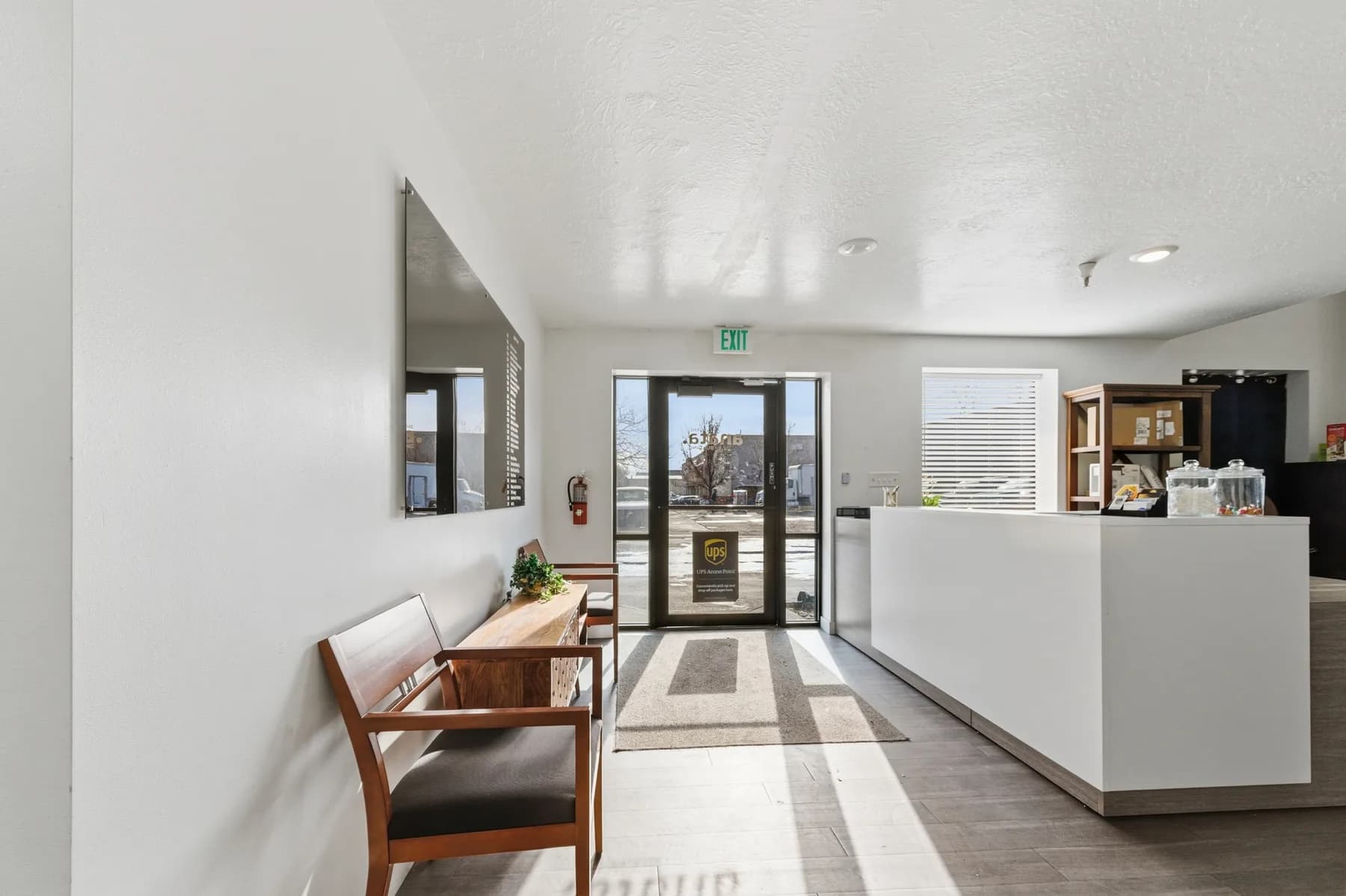 Reception and waiting area near the building entrance